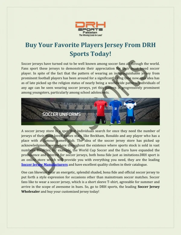 Soccer Jersey Manufacturers, Wholesale USA UK