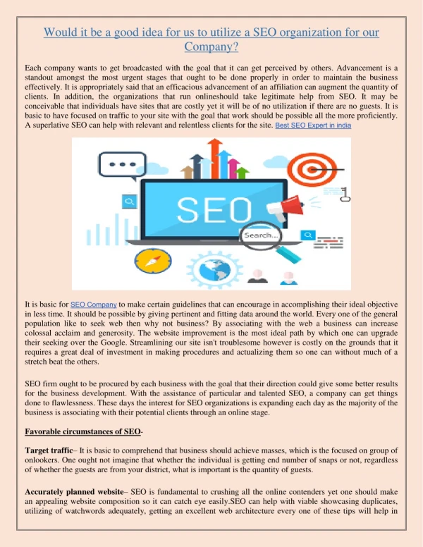 Would it be a good idea for us to utilize a SEO organization for our Company?
