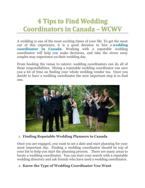 4 Tips to Find Wedding Coordinators in Canada - WCWV