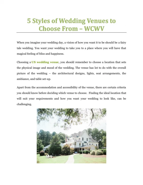 5 Styles of Wedding Venues to Choose From - WCWV