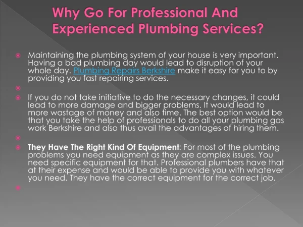 Why Go For Professional And Experienced Plumbing Services?