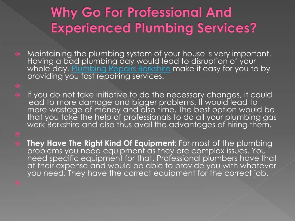 why go for professional and experienced plumbing services