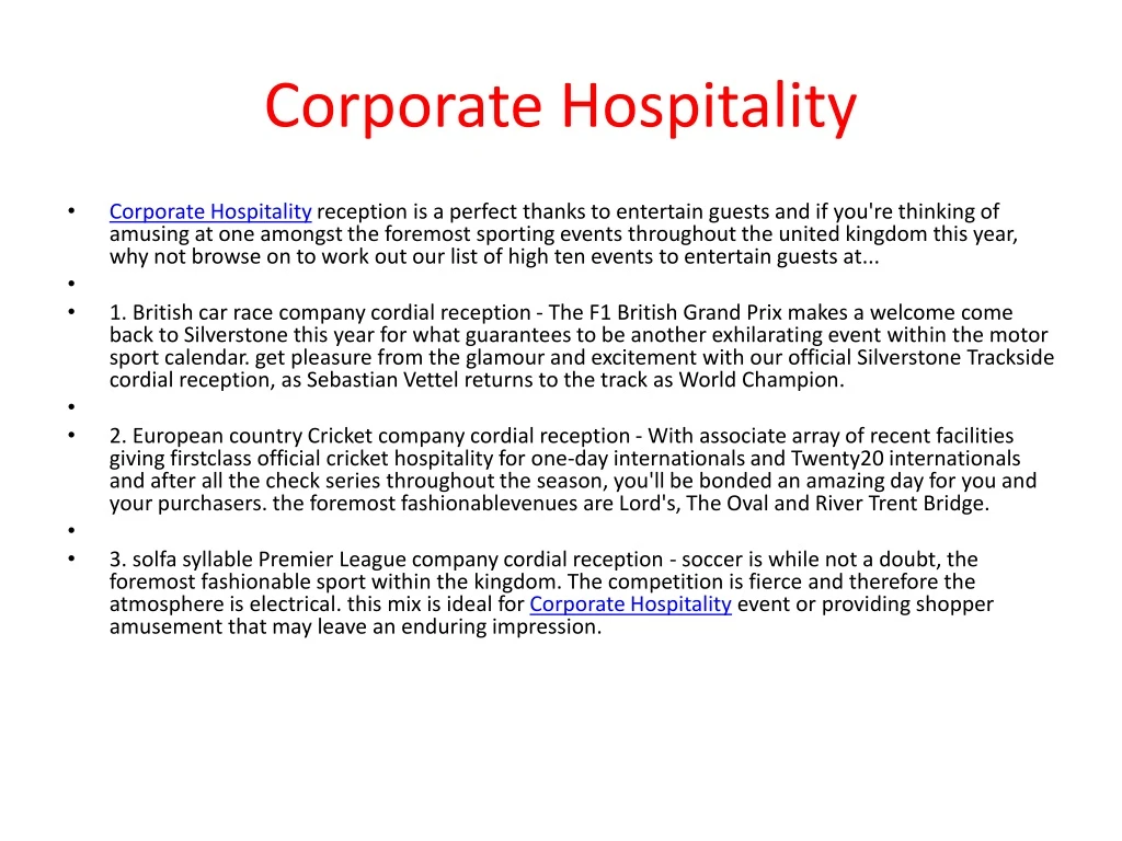 corporate hospitality