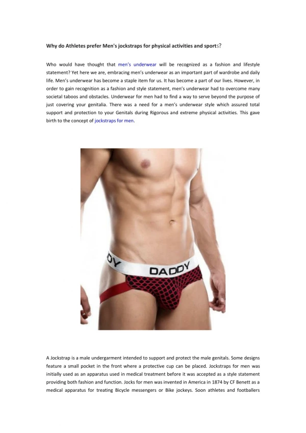 Why do Athletes prefer Men's jockstraps for physical activities and sports?