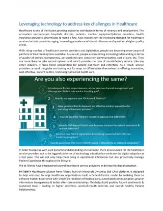 Leveraging technology to address key challenges in Healthcare - slide 1