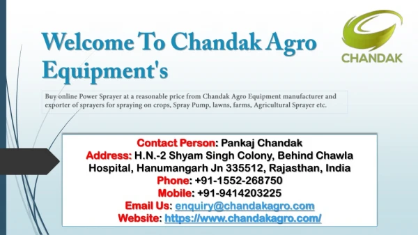 Best Agricultural Sprayer from Chandak Agro Equipment's