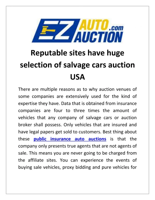 Reputable sites have huge selection of salvage cars auction USA