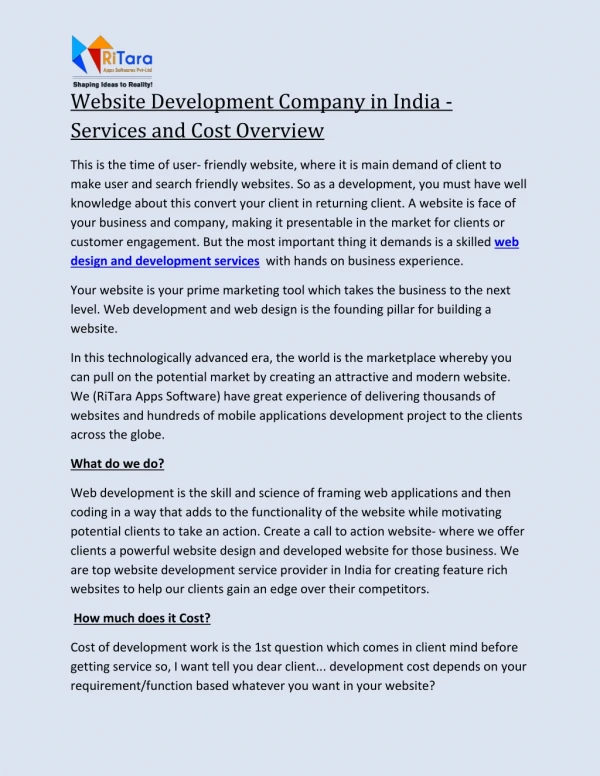 Website Development Services Cost Overview – RiTara Apps