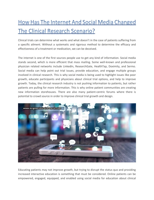 How Has The Internet And Social Media Changed The Clinical Research Scenario? - ACRI