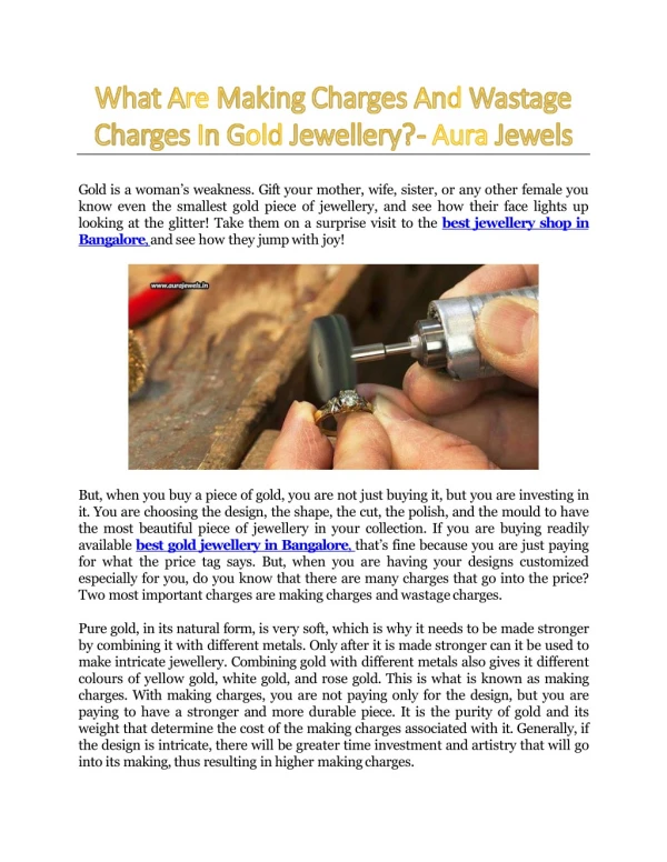 What Are Making Charges And Wastage Charges In Gold Jewellery? - Aura Jewels