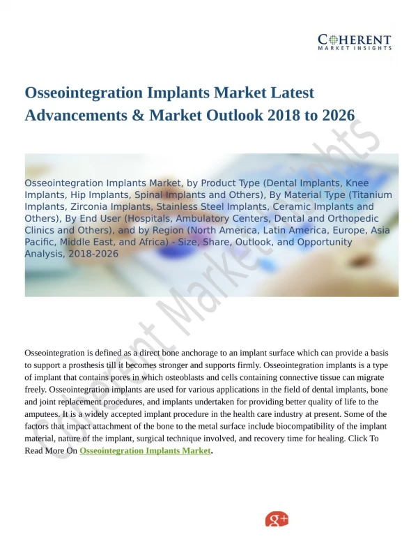 Osseointegration Implants Market Latest Advancements & Market Outlook 2018 to 2026