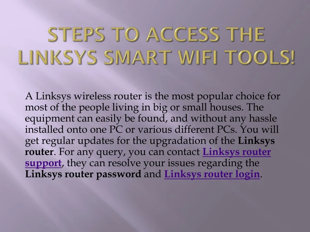 steps to access the linksys smart wifi tools