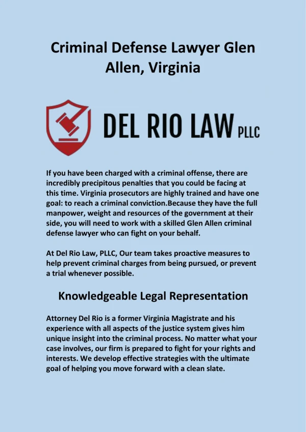 Criminal Defense Lawyer Glen Allen, Virginia
