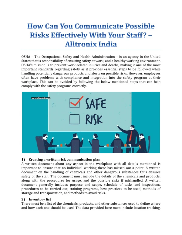 How Can You Communicate Possible Risks Effectively With Your Staff? - Alltronix India