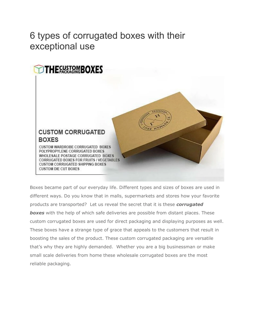 6 types of corrugated boxes with their