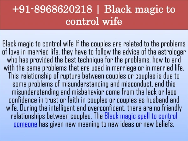 91-8968620218 | Black magic to control wife