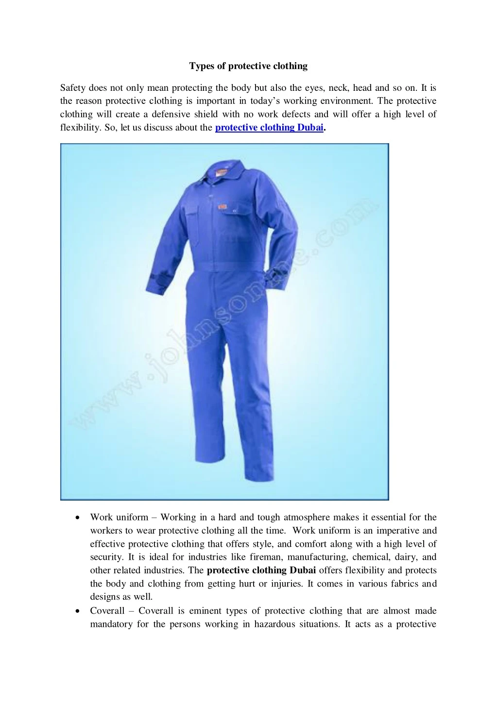 types of protective clothing