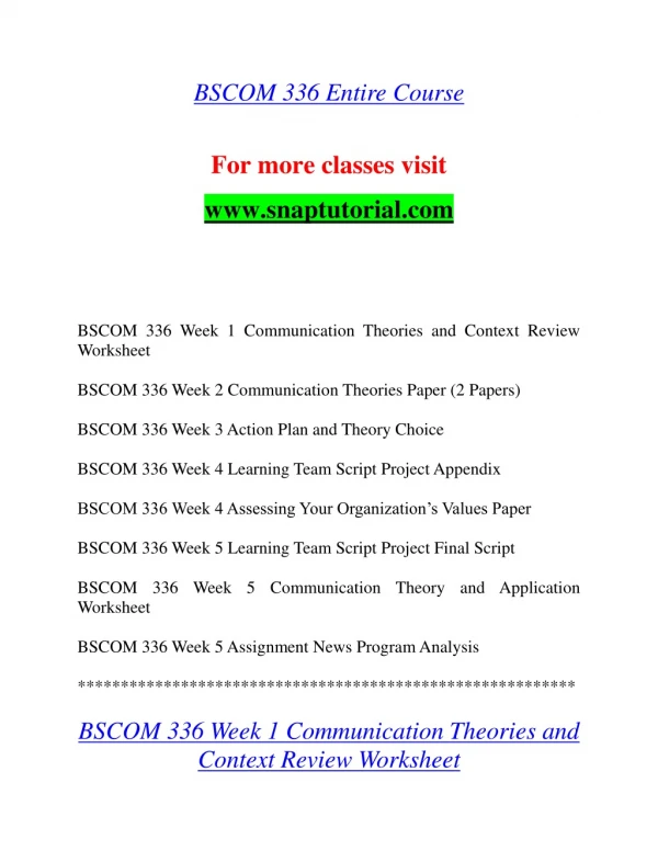 BSCOM 336 Effective Communication-snaptutorial.com