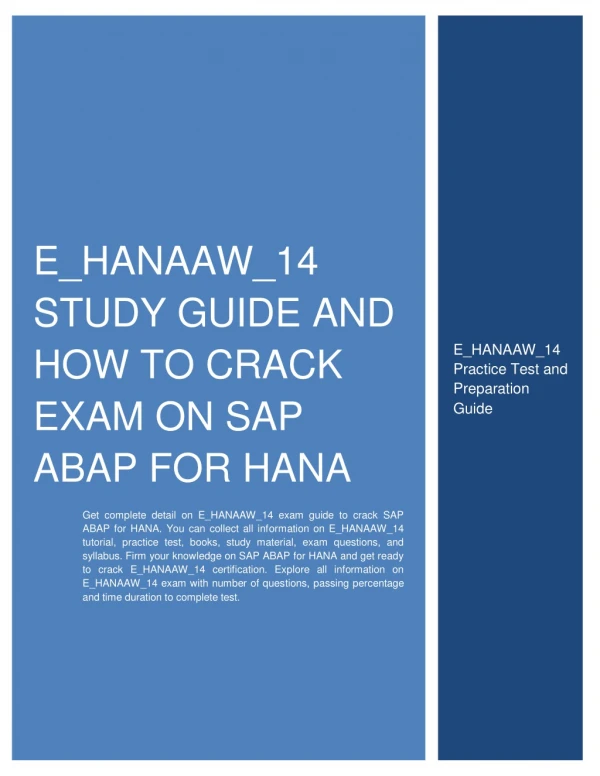 E_HANAAW_14 Study Guide and How to Crack Exam on SAP ABAP for HANA