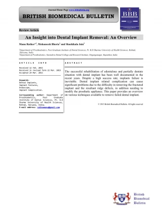 An Insight into Dental Implant Removal: An Overview - slide 1