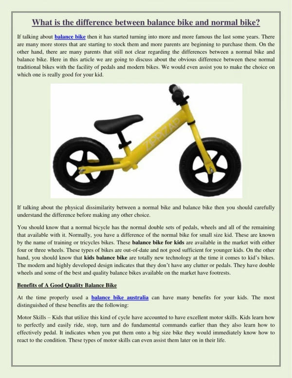 What is the difference between balance bike and normal bike?