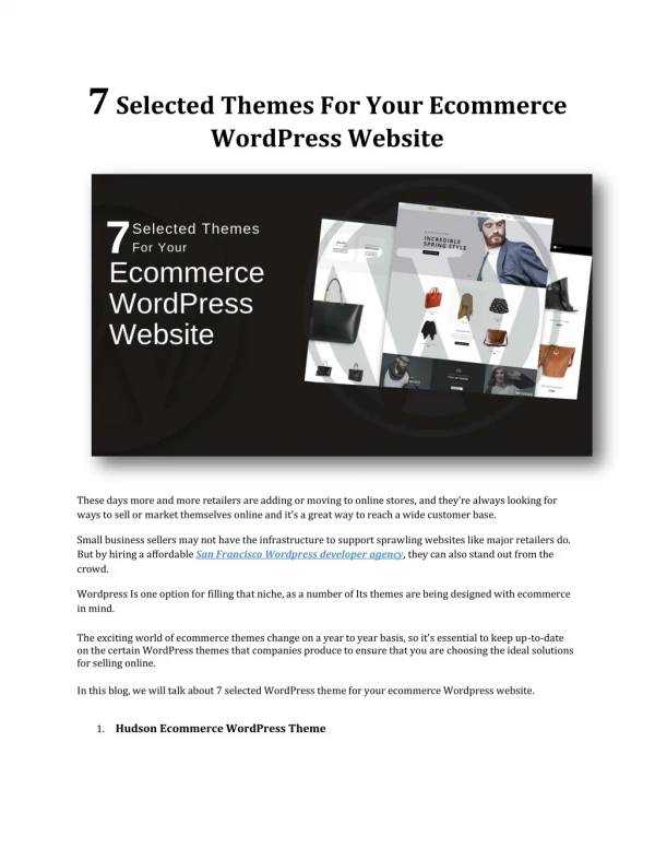 7 Selected Themes For Your Ecommerce WordPress Website