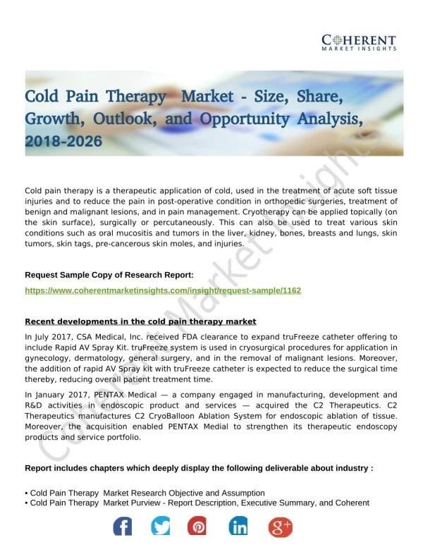 Cold Pain Therapy Market: Views Sought On New Approach