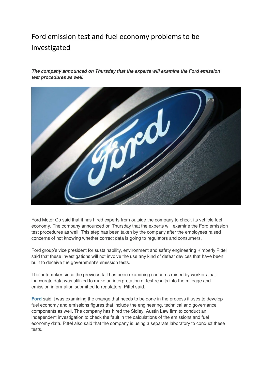 ford emission test and fuel economy problems