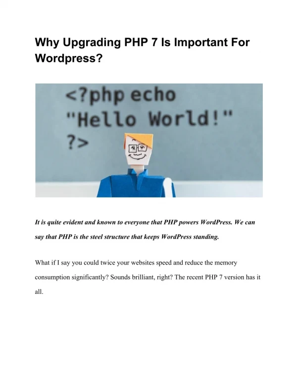 Why Upgrading PHP 7 Is Important For Wordpress?