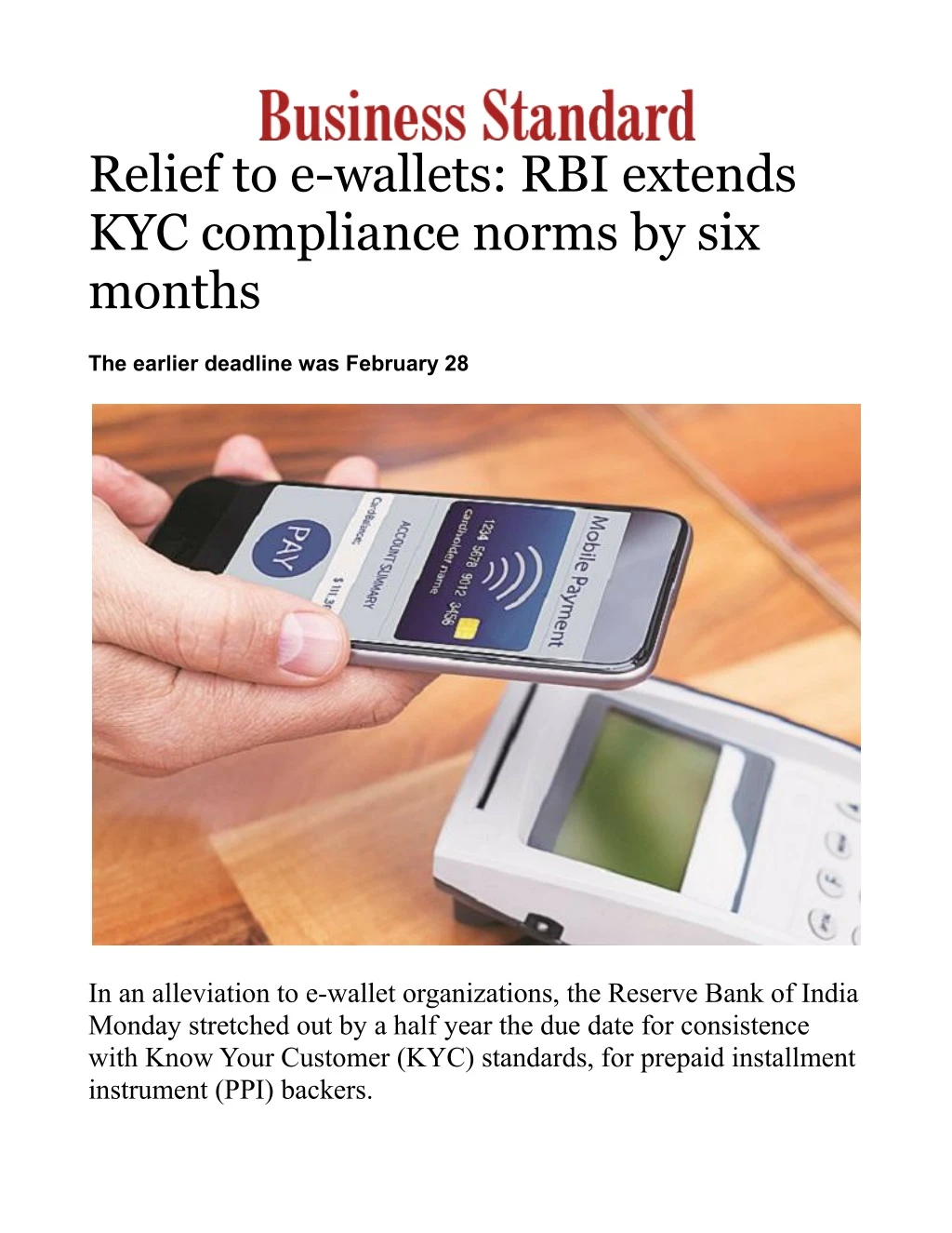 relief to e wallets rbi extends kyc compliance