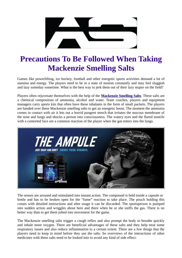 Precautions To Be Followed When Taking Mackenzie Smelling Salts