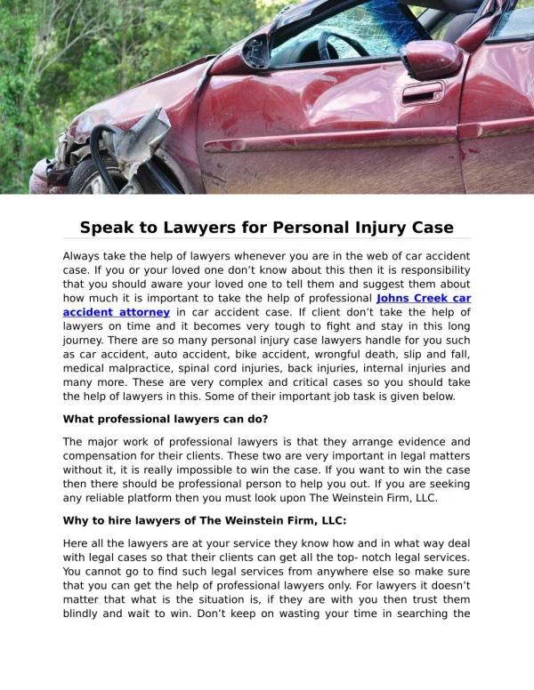 Speak to Lawyers for Personal Injury Case