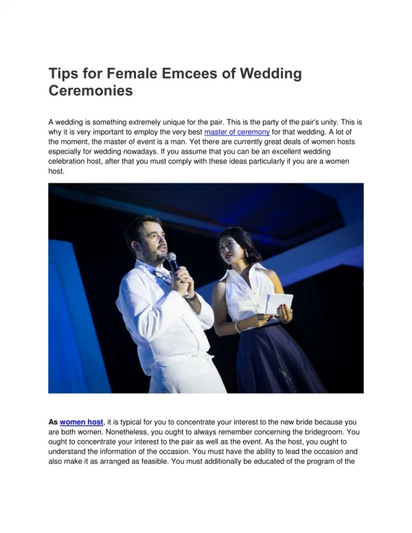 Tips for Female Emcees of Wedding Ceremonies