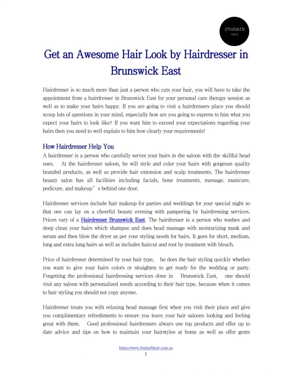 Get an Awesome Hair Look by Hairdresser in Brunswick East
