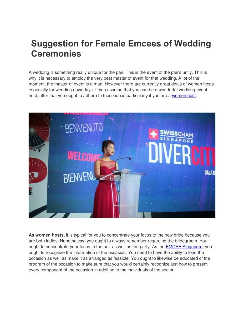 suggestion for female emcees of wedding ceremonies