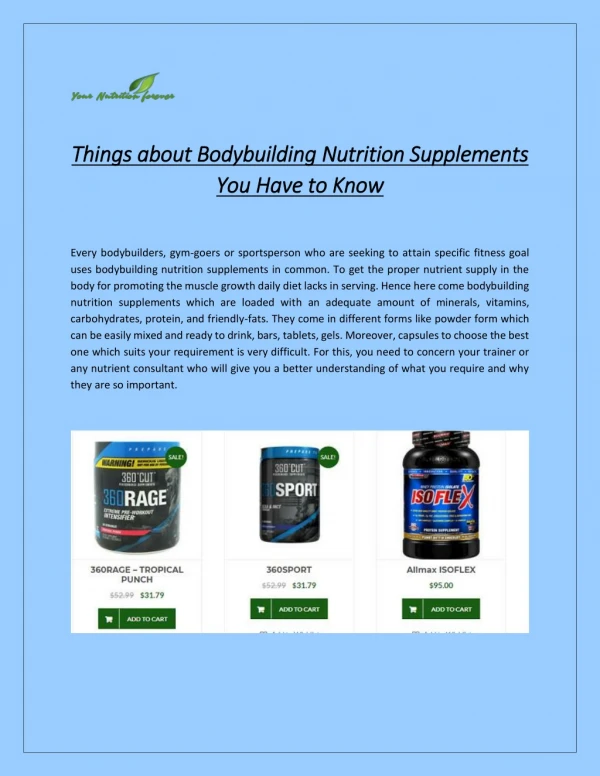 Things about Bodybuilding Nutrition Supplements you need to know