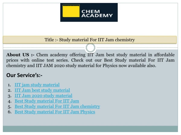 Best Study material For IIT Jam chemistry