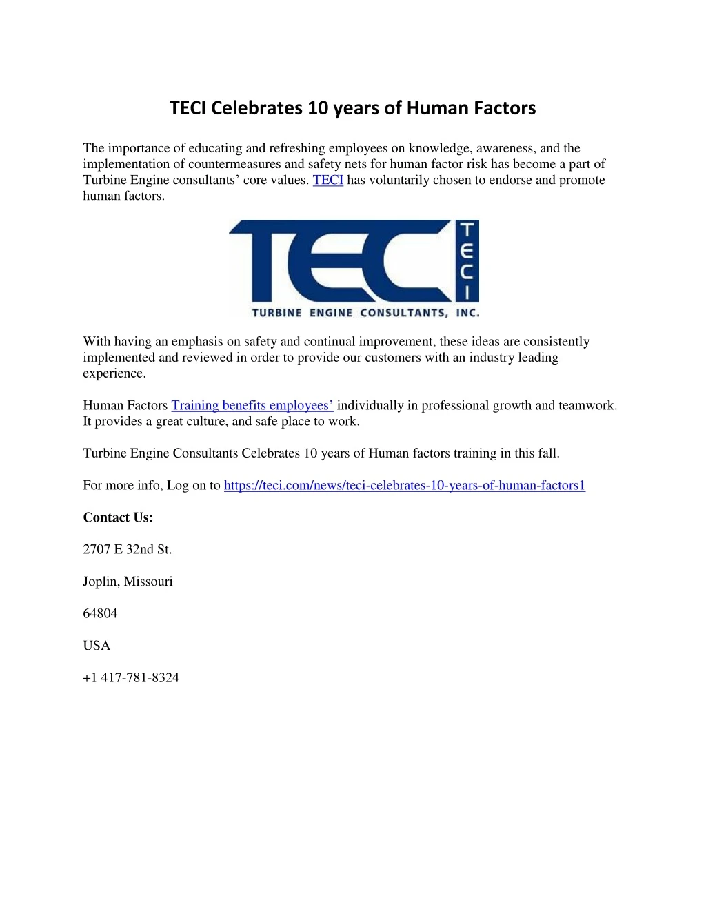 teci celebrates 10 years of human factors