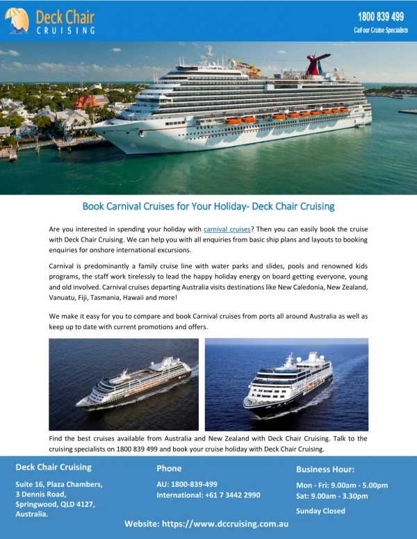 Book Carnival Cruises for Your Holiday- Deck Chair Cruising