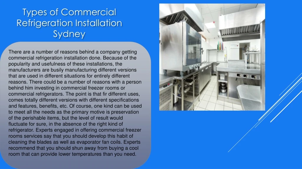 types of commercial refrigeration installation sydney