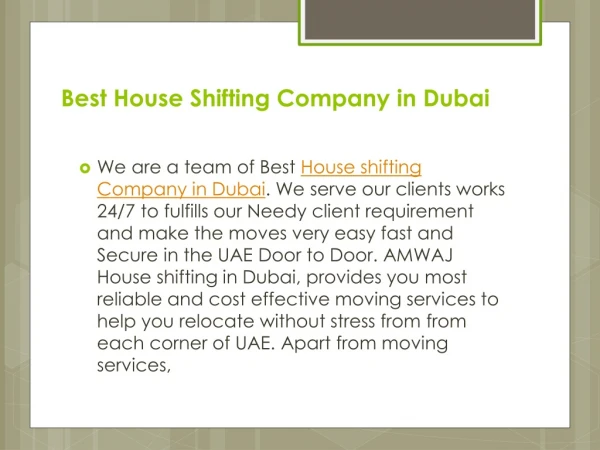 House shifting Company in Dubai