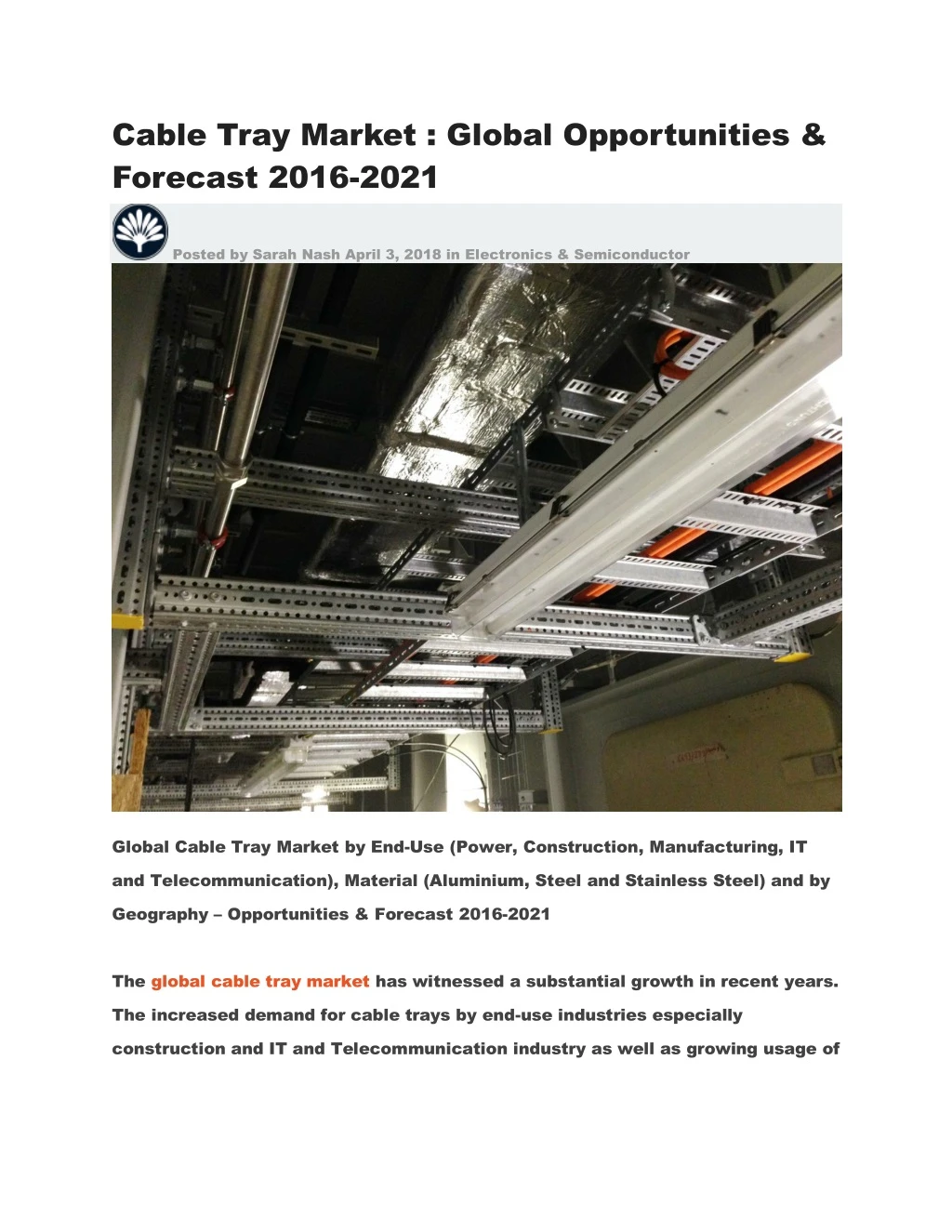 cable tray market global opportunities forecast