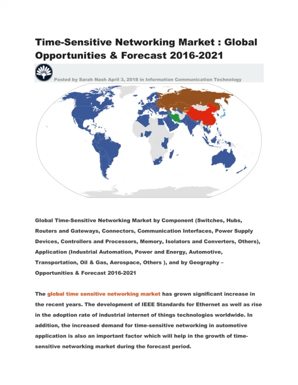 Time-Sensitive Networking Market : Global Opportunities & Forecast 2016-2021