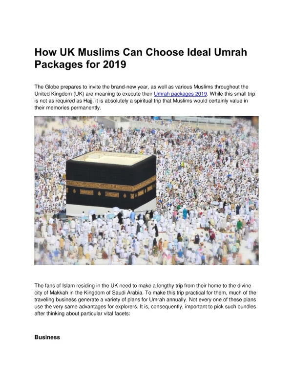 How UK Muslims Can Choose Ideal Umrah Packages for 2019