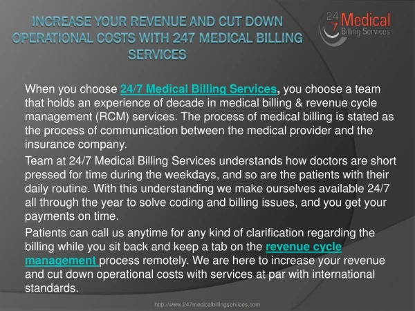 Increase Your Revenue And Cut Down Operational Costs With 247 Medical Billing Services