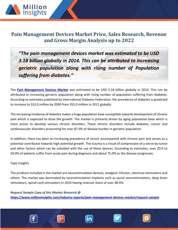 Pain Management Devices Market Size & Forecast Report 2012 - 2022