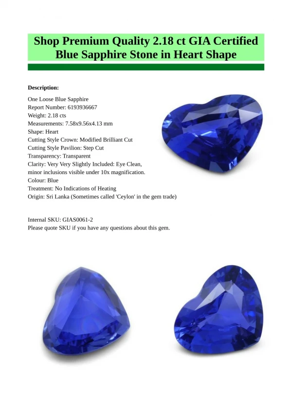 Buy Premium Quality Certified Blue Sapphire Stone