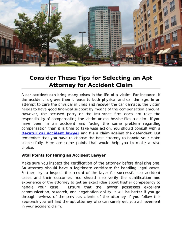 Consider These Tips for Selecting an Apt Attorney for Accident Claim