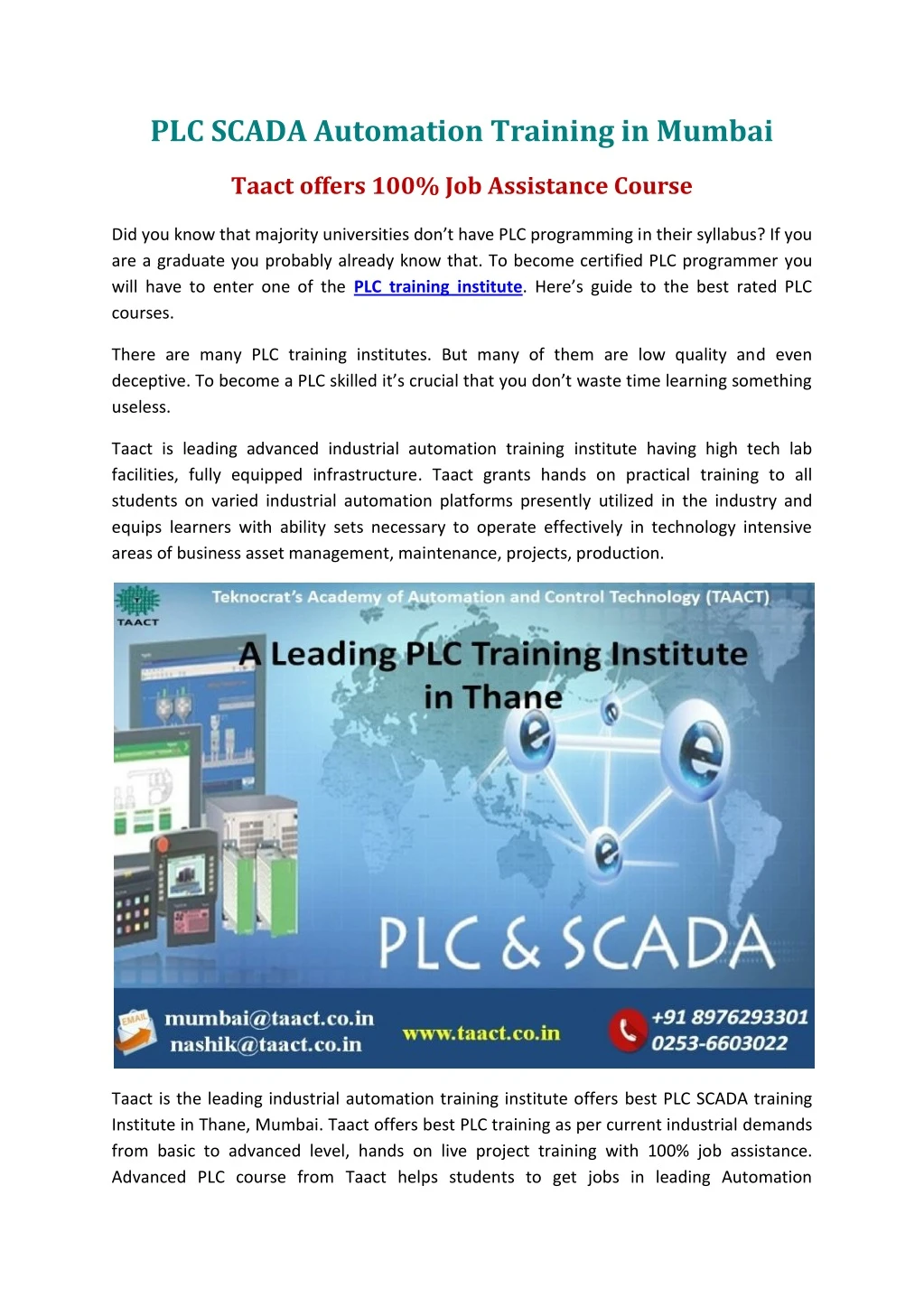 plc scada automation training in mumbai taact