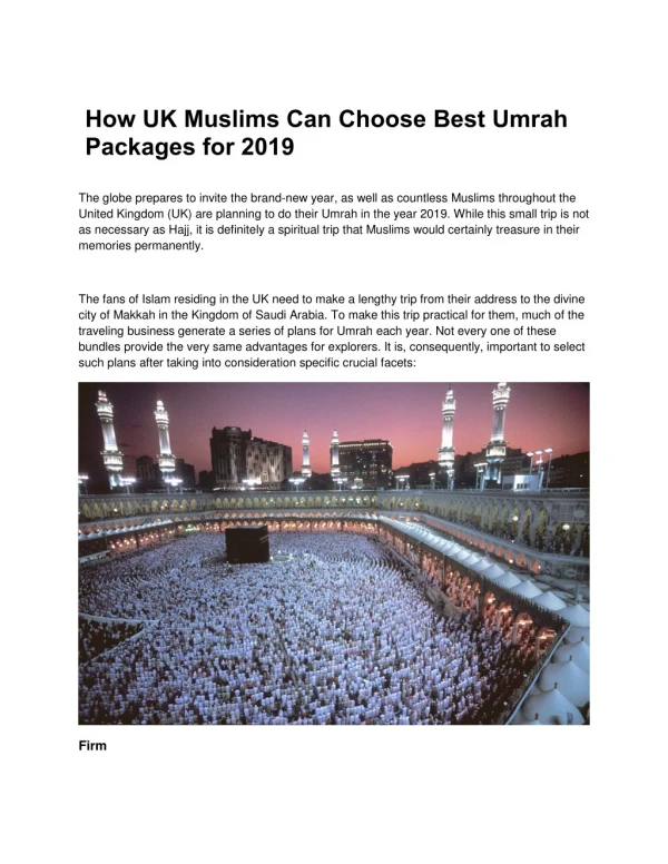 How UK Muslims Can Choose Best Umrah Packages for 2019